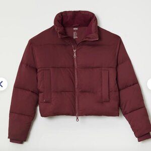 Girlfriend Collective Wine Cropped Recycled Puffer Jacket Minimalist Edgy sz XS